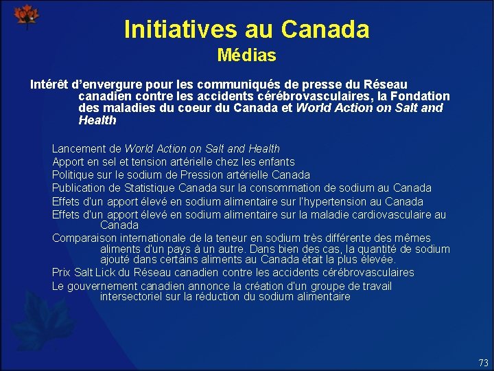 Initiatives au Canada Médias Intérêt d’envergure pour les communiqués de presse du Réseau canadien