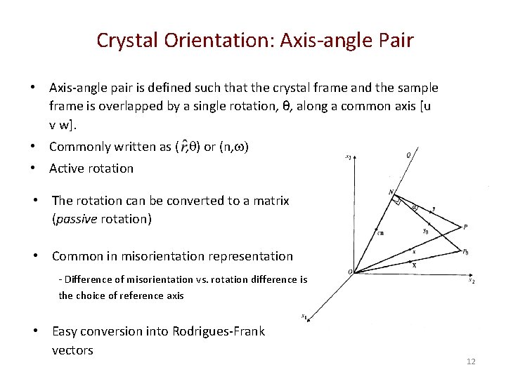 Crystal Orientation: Axis-angle Pair • Axis-angle pair is defined such that the crystal frame