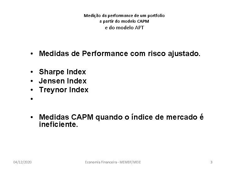 Medição da performance de um portfolio a partir do modelo CAPM e do modelo