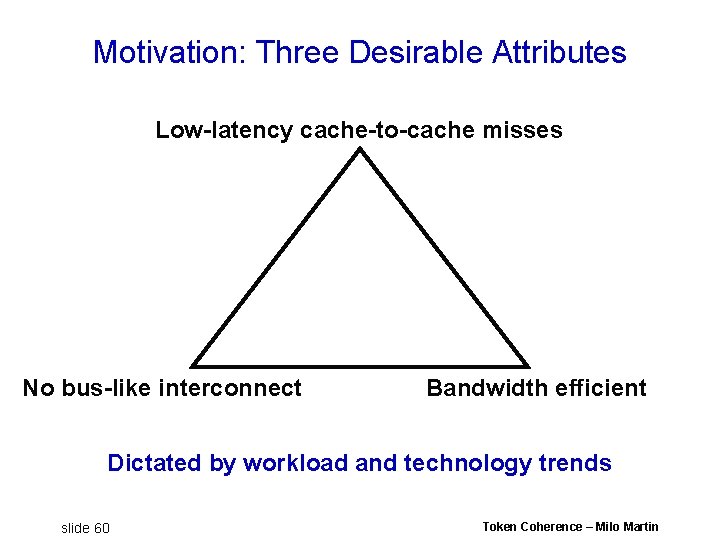 Motivation: Three Desirable Attributes Low-latency cache-to-cache misses No bus-like interconnect Bandwidth efficient Dictated by Motivation: Three Desirable Attributes Low-latency cache-to-cache misses No bus-like interconnect Bandwidth efficient Dictated by
