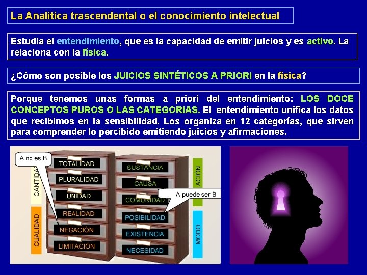 La Analítica trascendental o el conocimiento intelectual Estudia el entendimiento, que es la capacidad