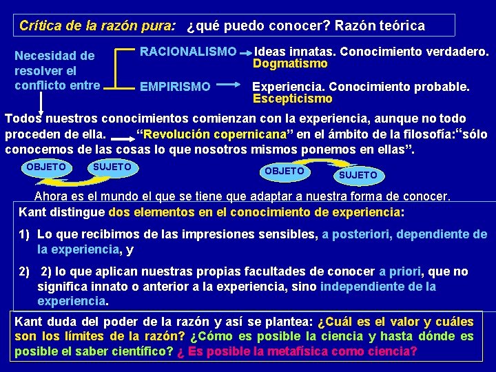 Crítica de la razón pura: ¿qué puedo conocer? Razón teórica Necesidad de resolver el