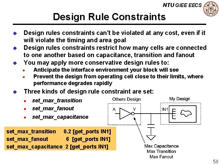 NTU GIEE EECS Design Rule Constraints u u u Design rules constraints can’t be