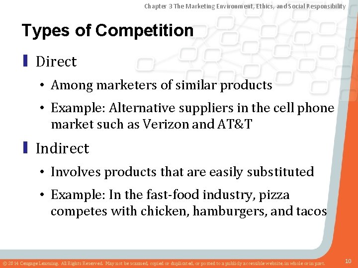 Chapter 3 The Marketing Environment, Ethics, and Social Responsibility Types of Competition ▮ Direct