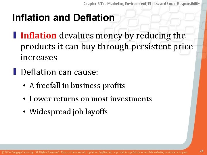 Chapter 3 The Marketing Environment, Ethics, and Social Responsibility Inflation and Deflation ▮ Inflation