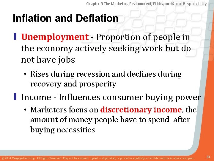 Chapter 3 The Marketing Environment, Ethics, and Social Responsibility Inflation and Deflation ▮ Unemployment