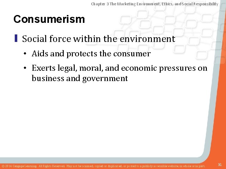 Chapter 3 The Marketing Environment, Ethics, and Social Responsibility Consumerism ▮ Social force within