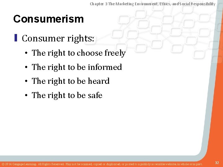 Chapter 3 The Marketing Environment, Ethics, and Social Responsibility Consumerism ▮ Consumer rights: •