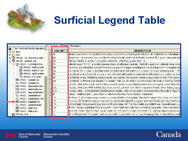 Surficial Legend Table 