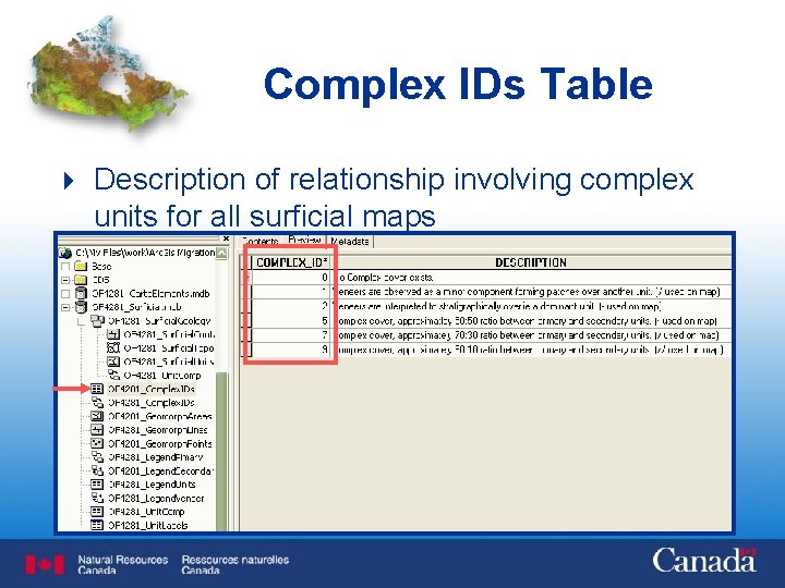 Complex IDs Table 4 Description of relationship involving complex units for all surficial maps