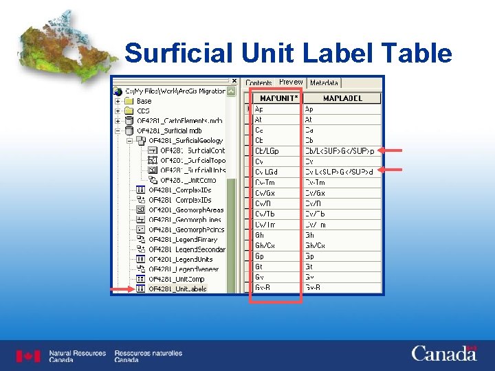 Surficial Unit Label Table 
