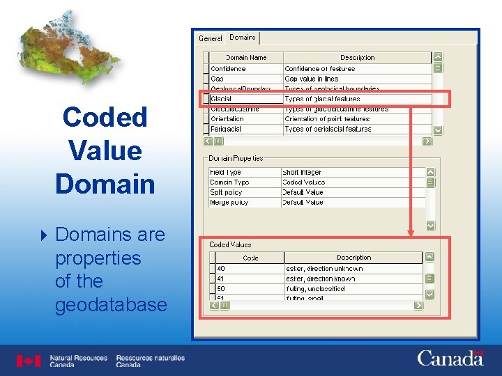 Coded Value Domain 4 Domains are properties of the geodatabase 