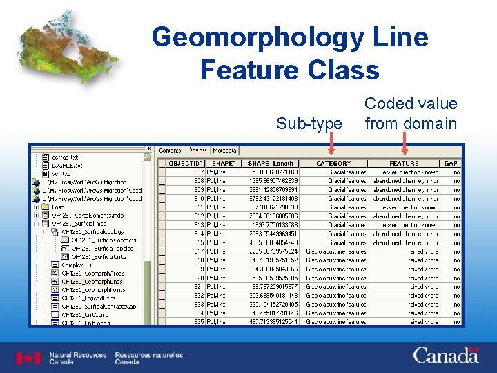 Geomorphology Line Feature Class Sub-type Coded value from domain 
