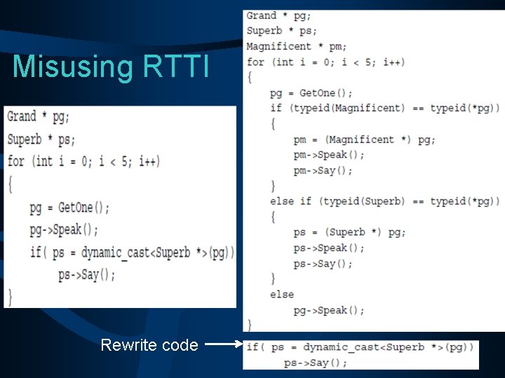 Misusing RTTI Rewrite code 