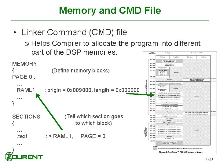 Memory and CMD File • Linker Command (CMD) file Helps Compiler to allocate the