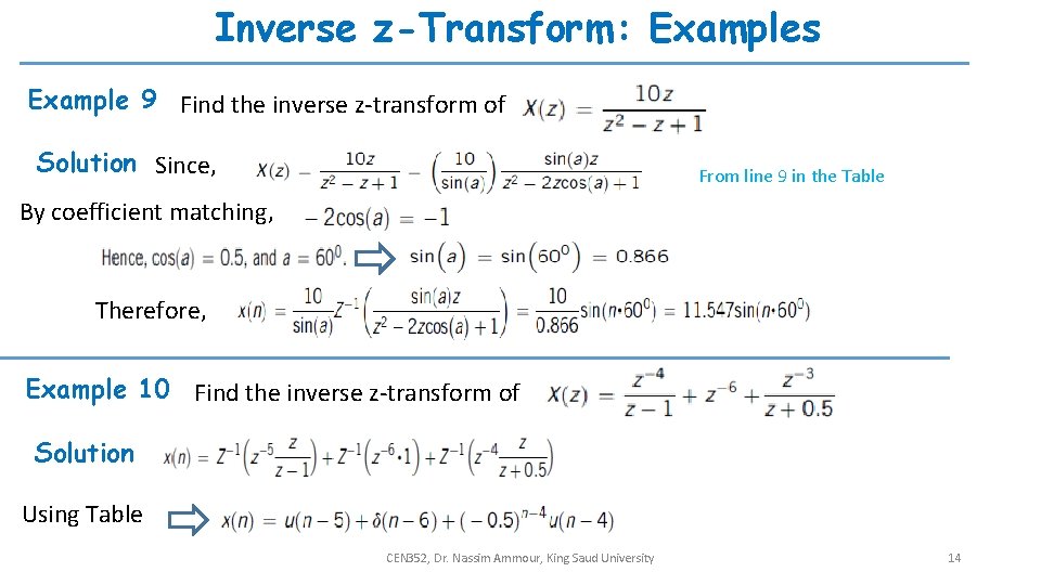 Inverse z-Transform: Examples Example 9 Find the inverse z-transform of Solution Since, From line