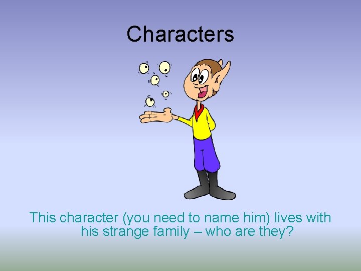 Characters This character (you need to name him) lives with his strange family –