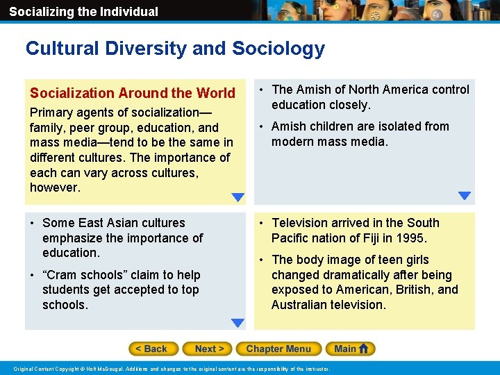 Socializing the Individual Cultural Diversity and Sociology Socialization Around the World Primary agents of