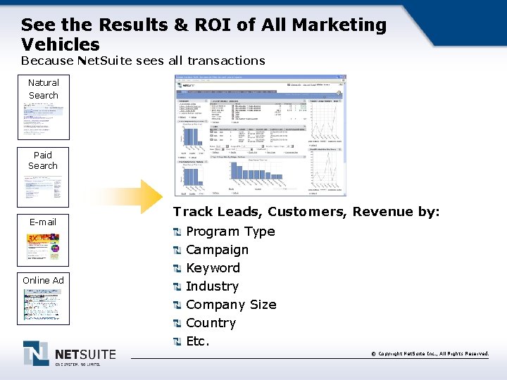 See the Results & ROI of All Marketing Vehicles Because Net. Suite sees all