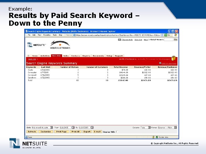 Example: Results by Paid Search Keyword – Down to the Penny © Copyright Net.
