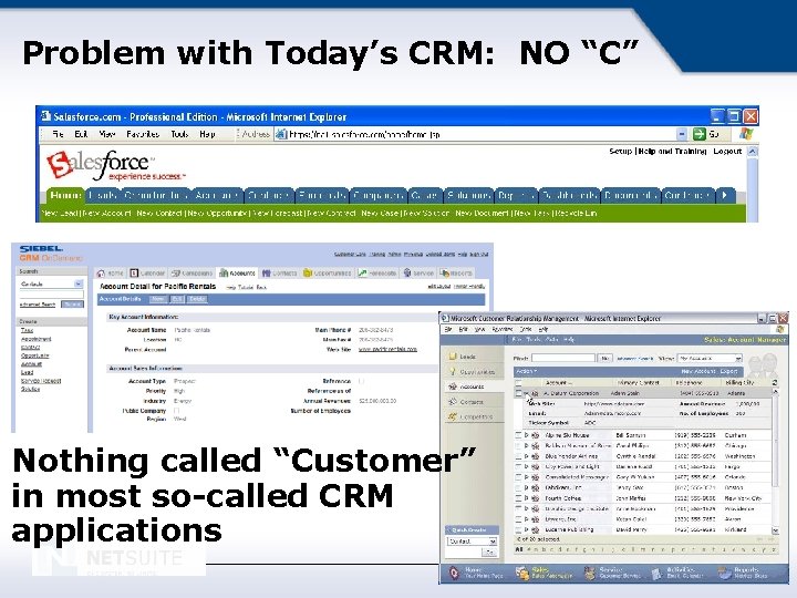 Problem with Today’s CRM: NO “C” Nothing called “Customer” in most so-called CRM applications