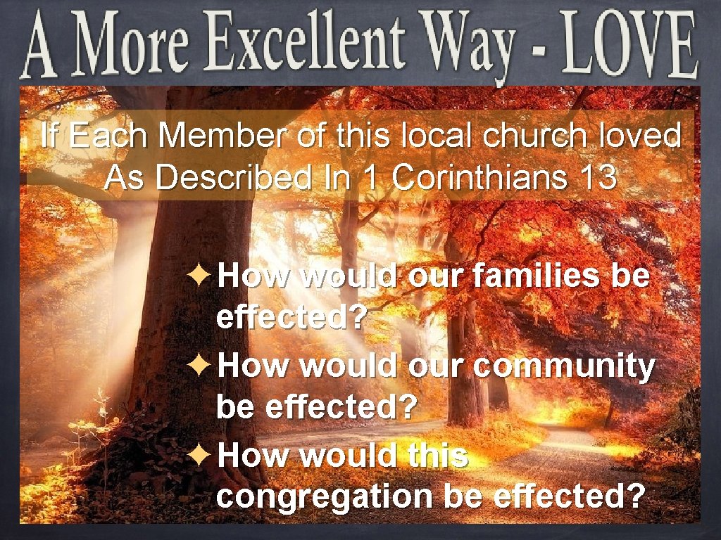 If Each Member of this local church loved As Described In 1 Corinthians 13