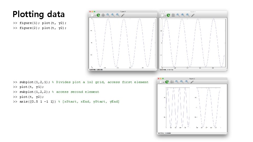 Plotting data >> figure(1); plot(t, y 2); >> figure(2); plot(t, y 2); >> >>