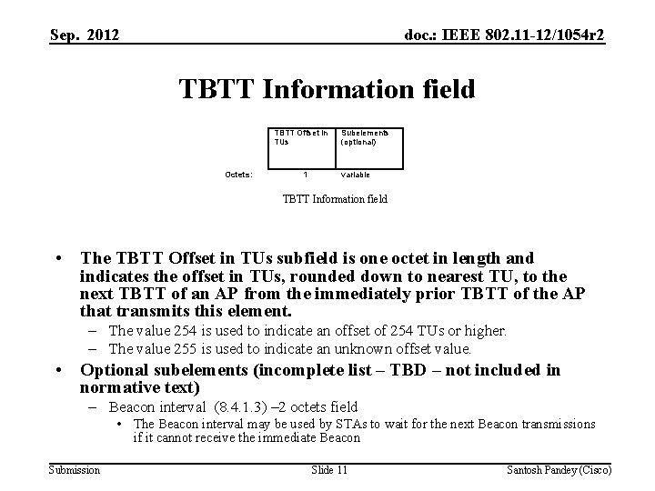 Sep. 2012 doc. : IEEE 802. 11 -12/1054 r 2 TBTT Information field TBTT