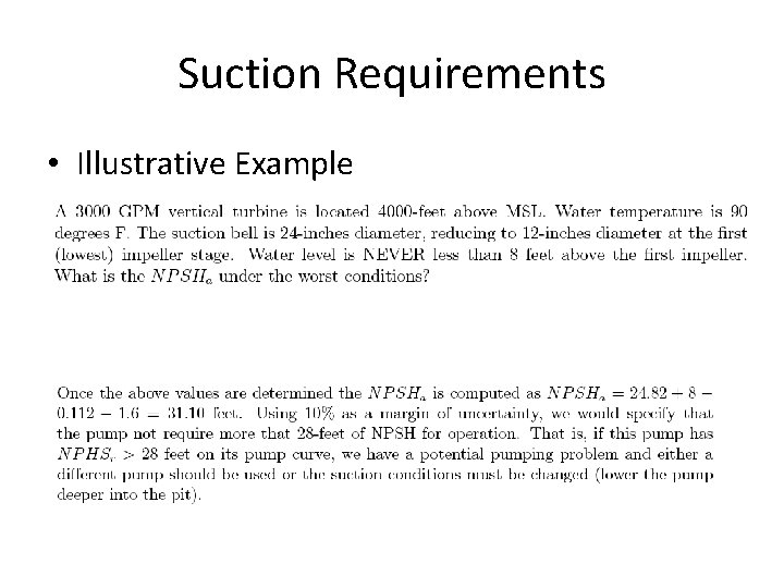 Suction Requirements • Illustrative Example 