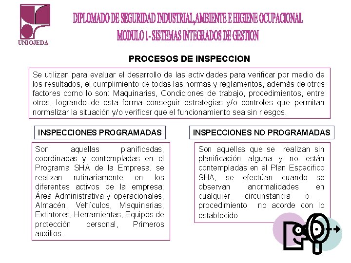 UNIOJEDA PROCESOS DE INSPECCION Se utilizan para evaluar el desarrollo de las actividades para UNIOJEDA PROCESOS DE INSPECCION Se utilizan para evaluar el desarrollo de las actividades para