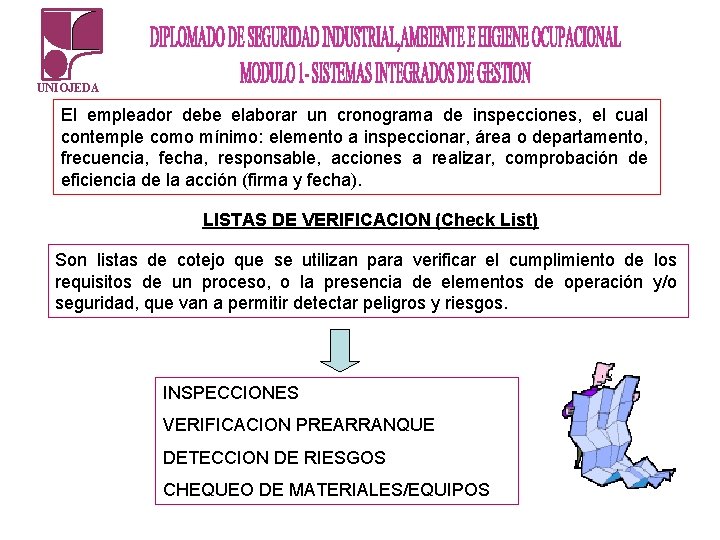 UNIOJEDA El empleador debe elaborar un cronograma de inspecciones, el cual contemple como mínimo: UNIOJEDA El empleador debe elaborar un cronograma de inspecciones, el cual contemple como mínimo:
