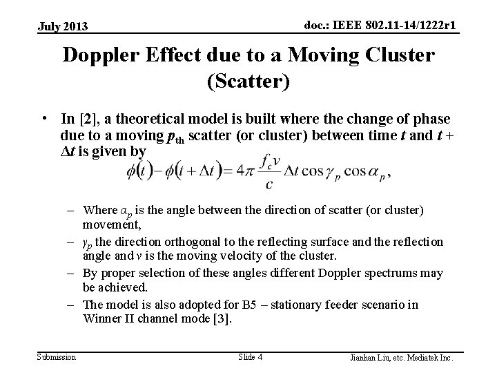 doc. : IEEE 802. 11 -14/1222 r 1 July 2013 Doppler Effect due to