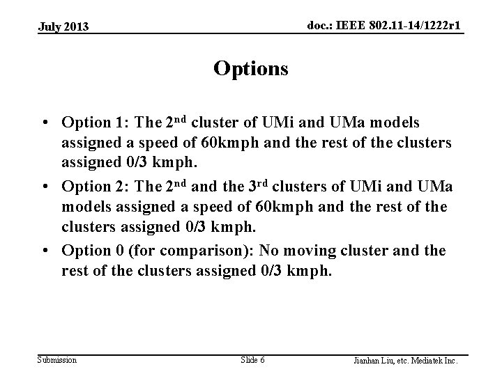doc. : IEEE 802. 11 -14/1222 r 1 July 2013 Options • Option 1: