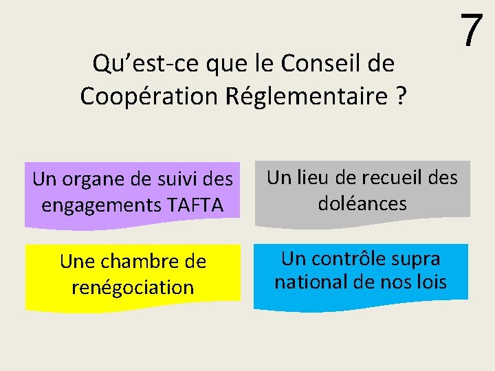 Qu’est-ce que le Conseil de Coopération Réglementaire ? 7 Un organe de suivi des