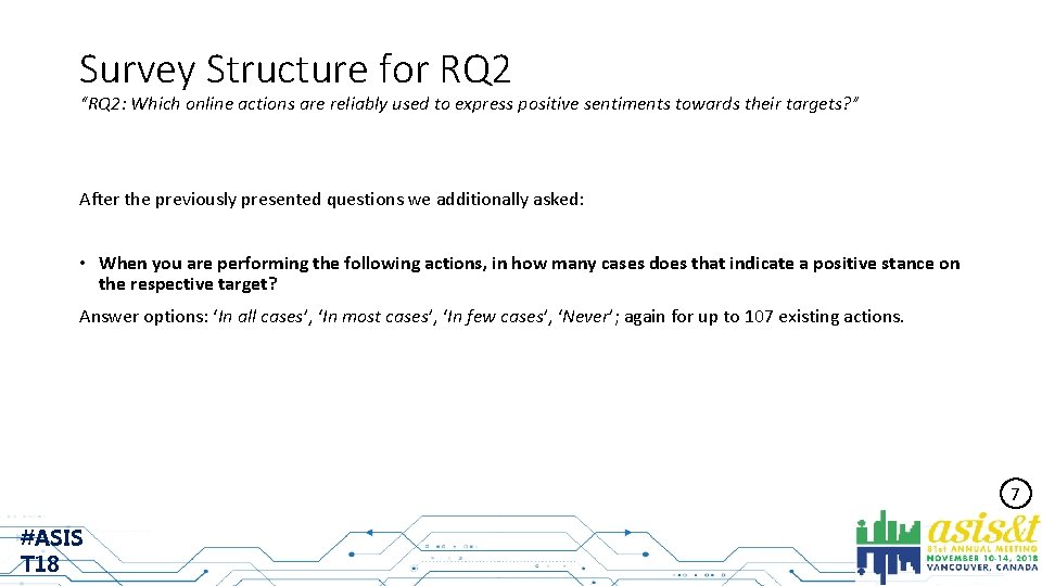 Survey Structure for RQ 2 “RQ 2: Which online actions are reliably used to