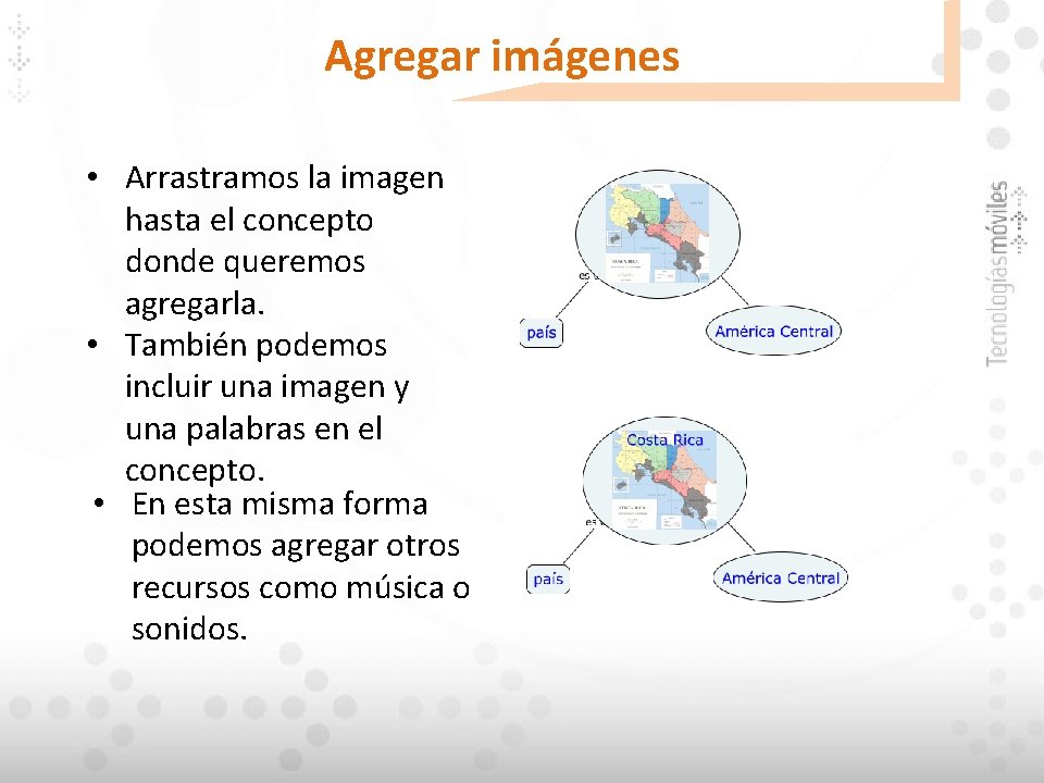 Agregar imágenes • Arrastramos la imagen hasta el concepto donde queremos agregarla. • También Agregar imágenes • Arrastramos la imagen hasta el concepto donde queremos agregarla. • También