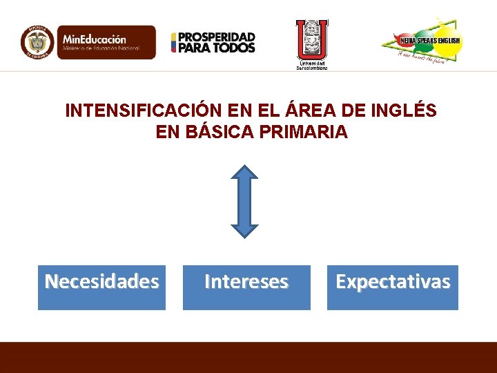 INTENSIFICACIÓN EN EL ÁREA DE INGLÉS EN BÁSICA PRIMARIA Necesidades Intereses Expectativas 