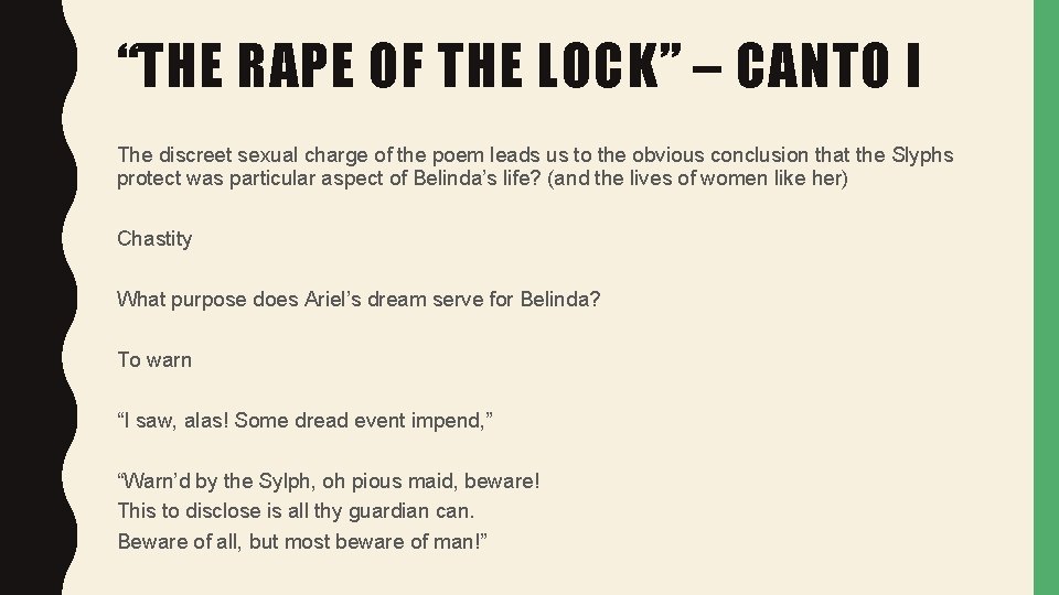 “THE RAPE OF THE LOCK” – CANTO I The discreet sexual charge of the “THE RAPE OF THE LOCK” – CANTO I The discreet sexual charge of the