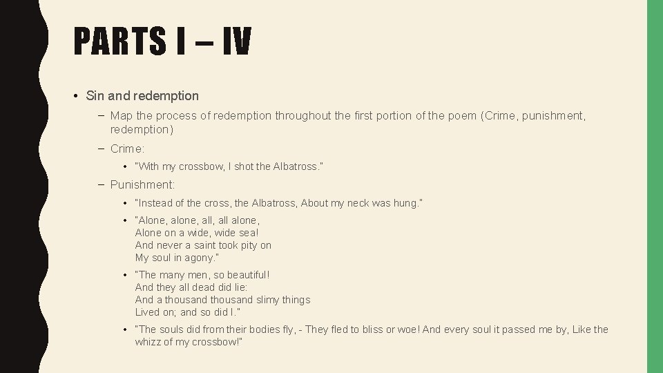 PARTS I – IV • Sin and redemption – Map the process of redemption