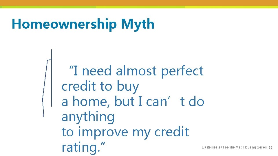 Homeownership Myth “I need almost perfect credit to buy a home, but I can’t