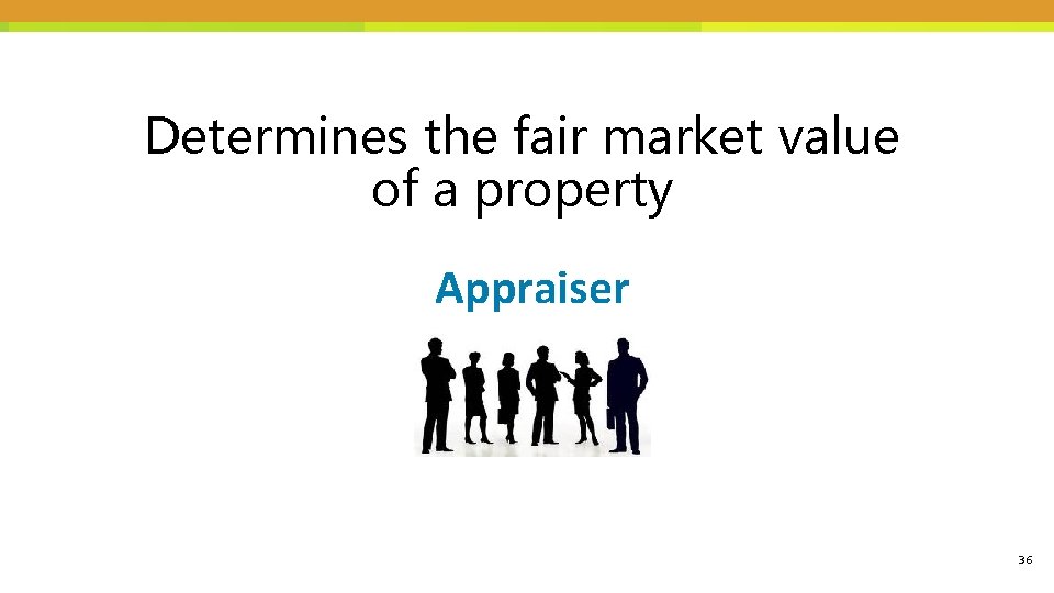 Determines the fair market value of a property Appraiser 36 