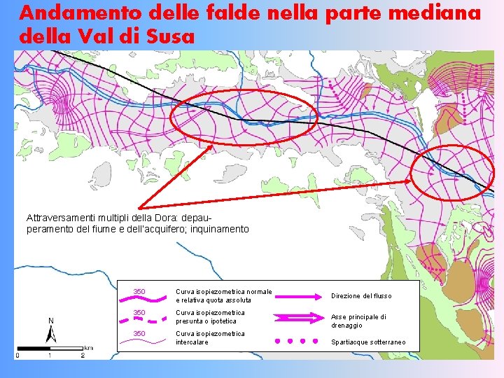 Andamento delle falde nella parte mediana della Val di Susa Attraversamenti multipli della Dora:
