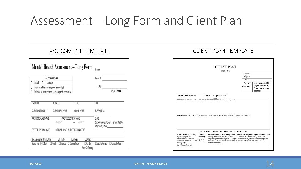 Assessment—Long Form and Client Plan CLIENT PLAN TEMPLATE ASSESSMENT TEMPLATE 6/24/2020 MHP FFS -