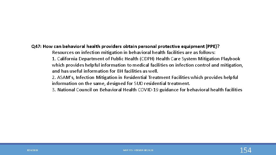 Q 47: How can behavioral health providers obtain personal protective equipment (PPE)? Resources on