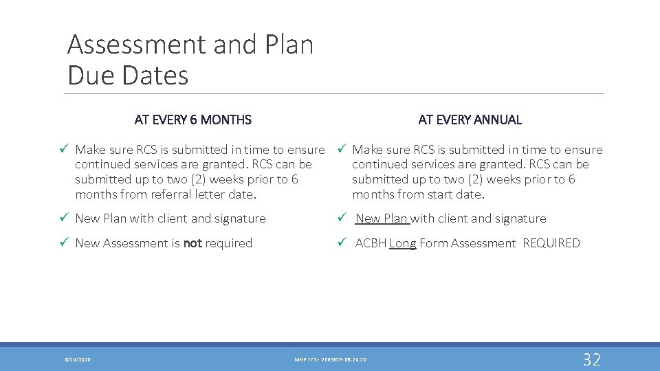 Assessment and Plan Due Dates AT EVERY 6 MONTHS AT EVERY ANNUAL ü Make