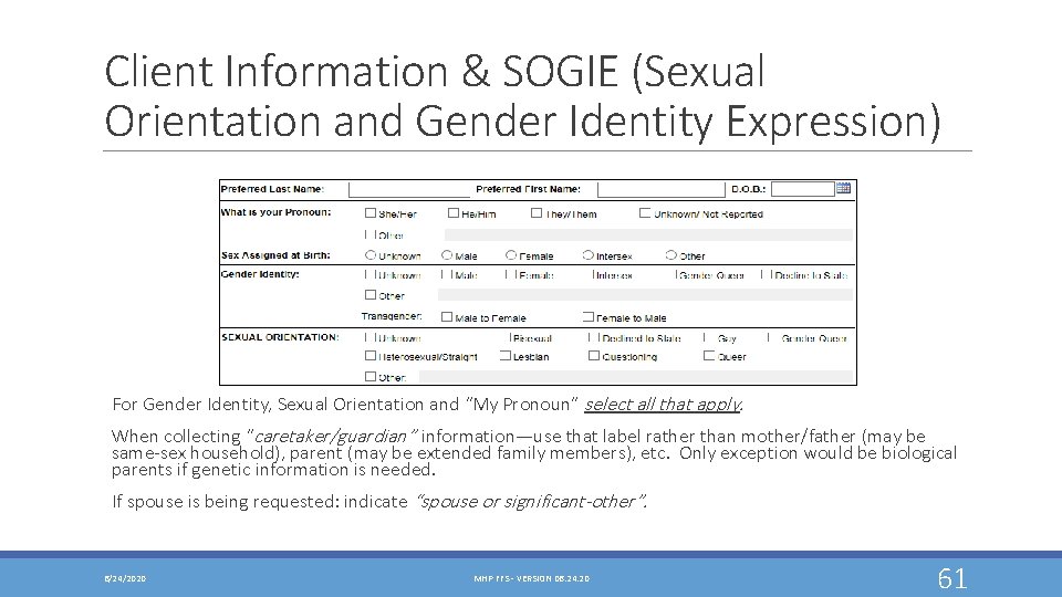 Client Information & SOGIE (Sexual Orientation and Gender Identity Expression) For Gender Identity, Sexual