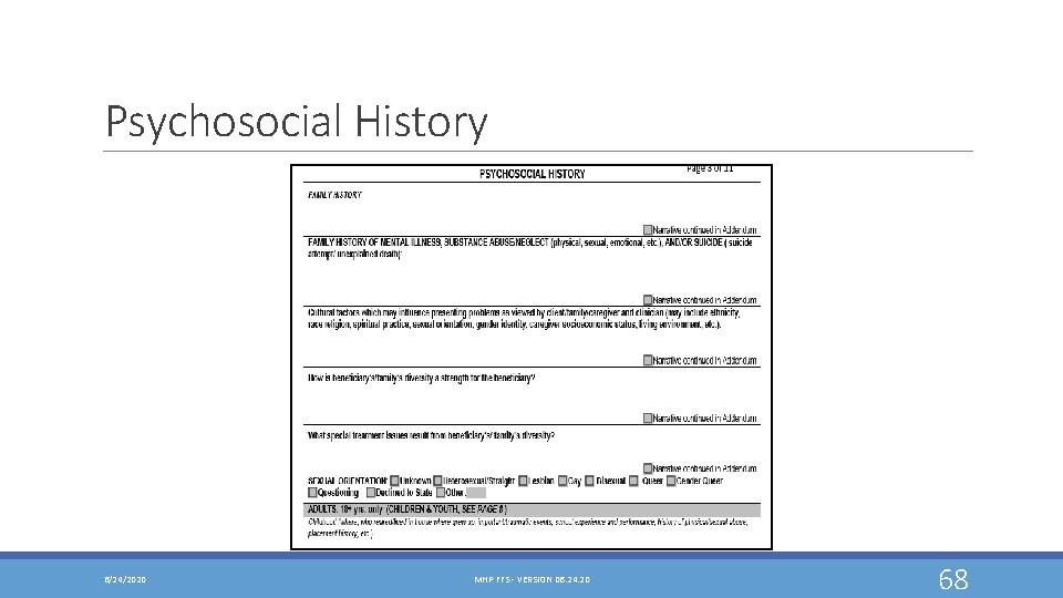 Psychosocial History 6/24/2020 MHP FFS - VERSION 06. 24. 20 68 