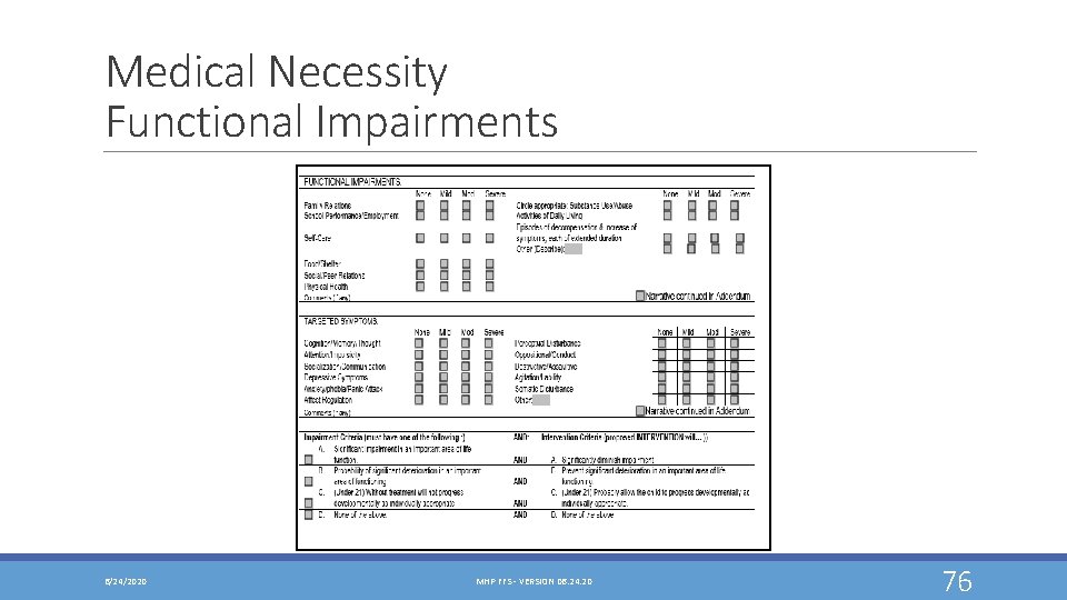 Medical Necessity Functional Impairments 6/24/2020 MHP FFS - VERSION 06. 24. 20 76 