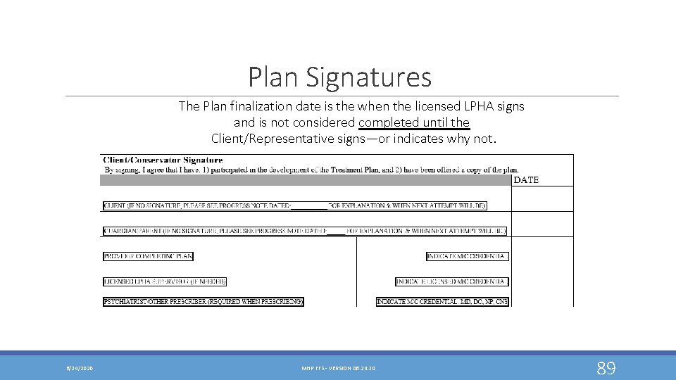 Plan Signatures The Plan finalization date is the when the licensed LPHA signs and