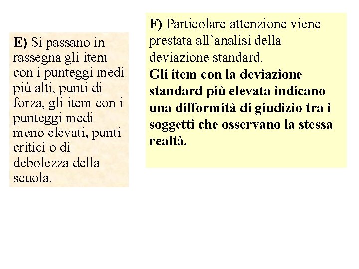 E) Si passano in rassegna gli item con i punteggi medi più alti, punti